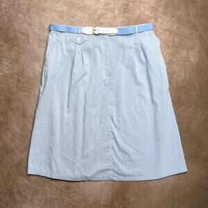 Vintage 80s Danielle of California Midi Skirt Belted White Blue Pinstripe NWT